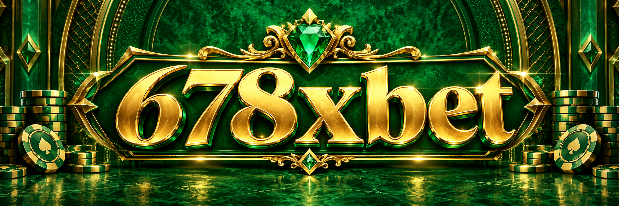 โลโก้ 678xbet สีทองบนพื้นเขียว